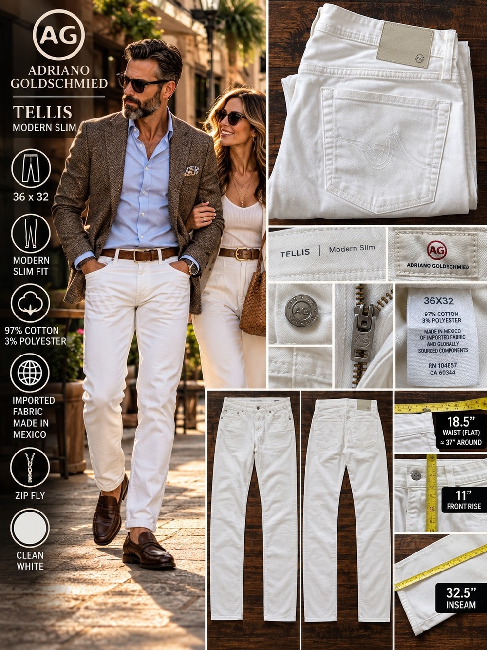 Ag Adriano Goldschmied Tellis Modern Slim White Men's Jeans
